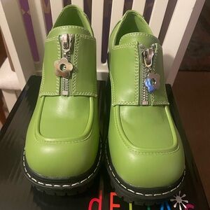 Green Oxford Loafers with block heel